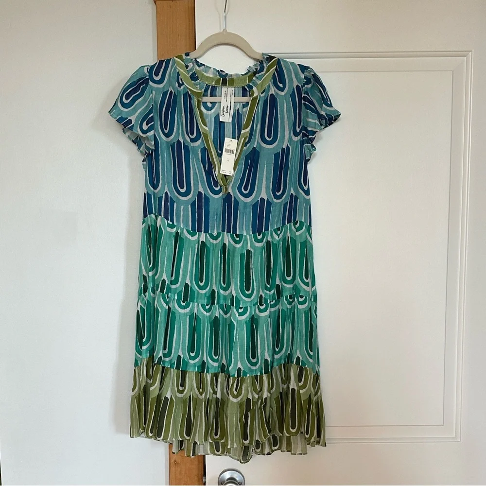 Anthropologie Blue and Green Mini Dress - Picture 4 of 7